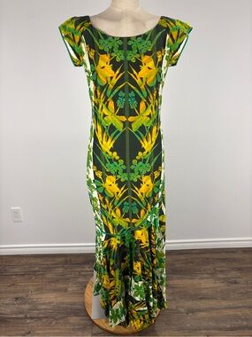 Vintage 60s Reef Hawaii Fishtail Maxi Dress Bird of Paradise Tiki Muumuu 4-6